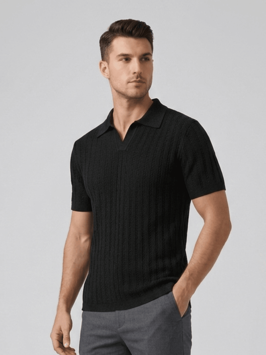 Swanah Men's Premium Textured Knit Polo Shirt - Black - Swanah.Store