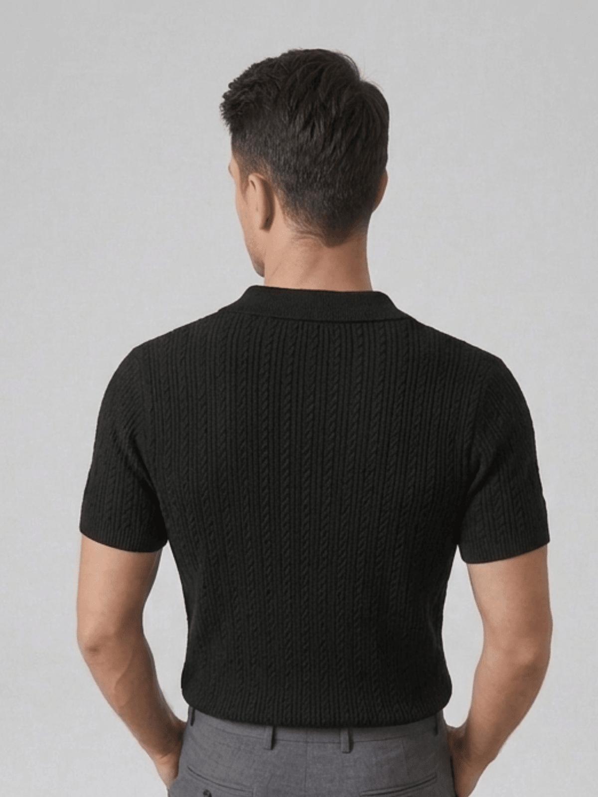 Swanah Men's Premium Textured Knit Polo Shirt - Black - Swanah.Store