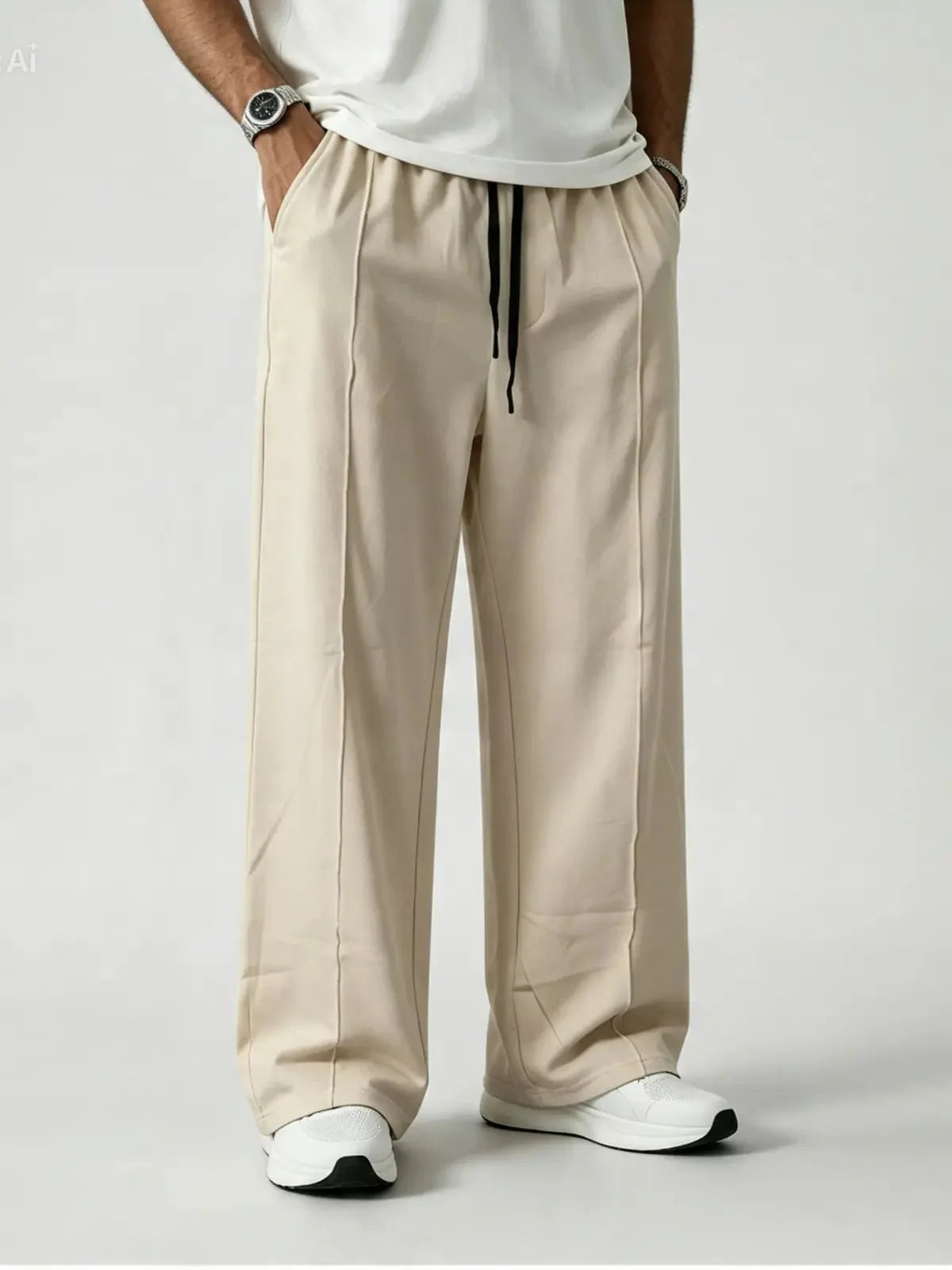 Premium Pure Cotton Baggy Trouser Beige Color - Swanah.Store
