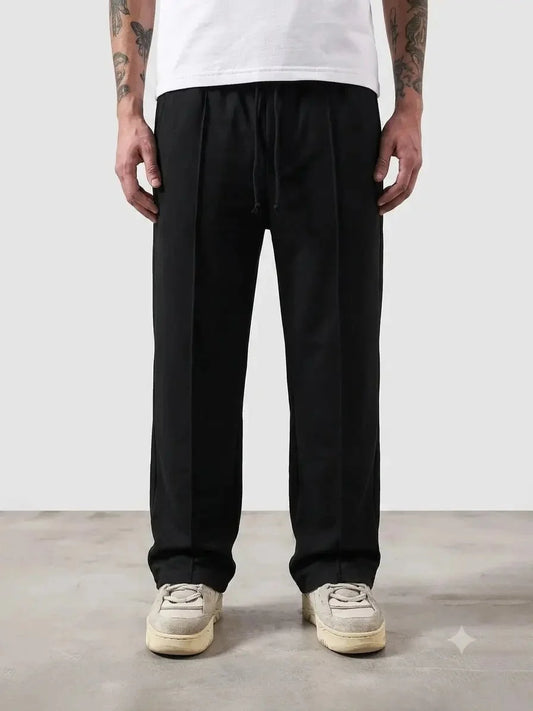 Premium Pure Cotton Baggy Black Straight-Fit Trousers - Swanah.Store