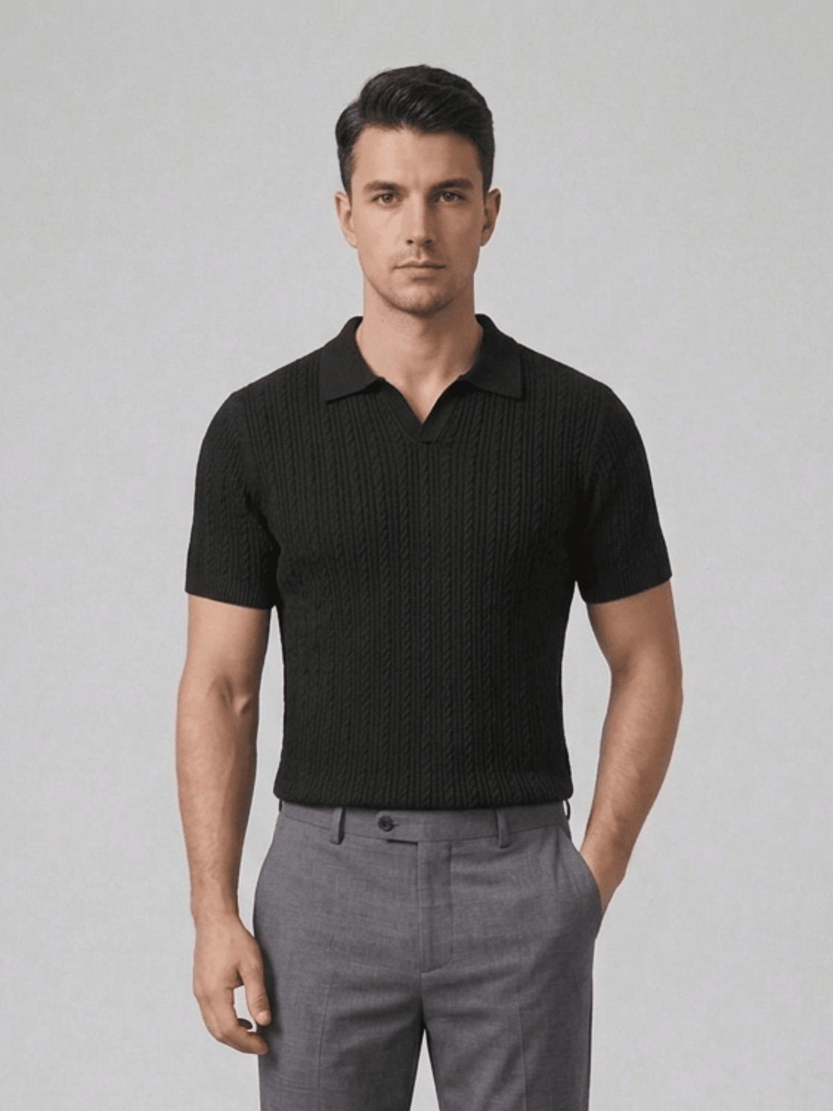 Swanah Men's Premium Textured Knit Polo Shirt - Navy Blue - Swanah.Store