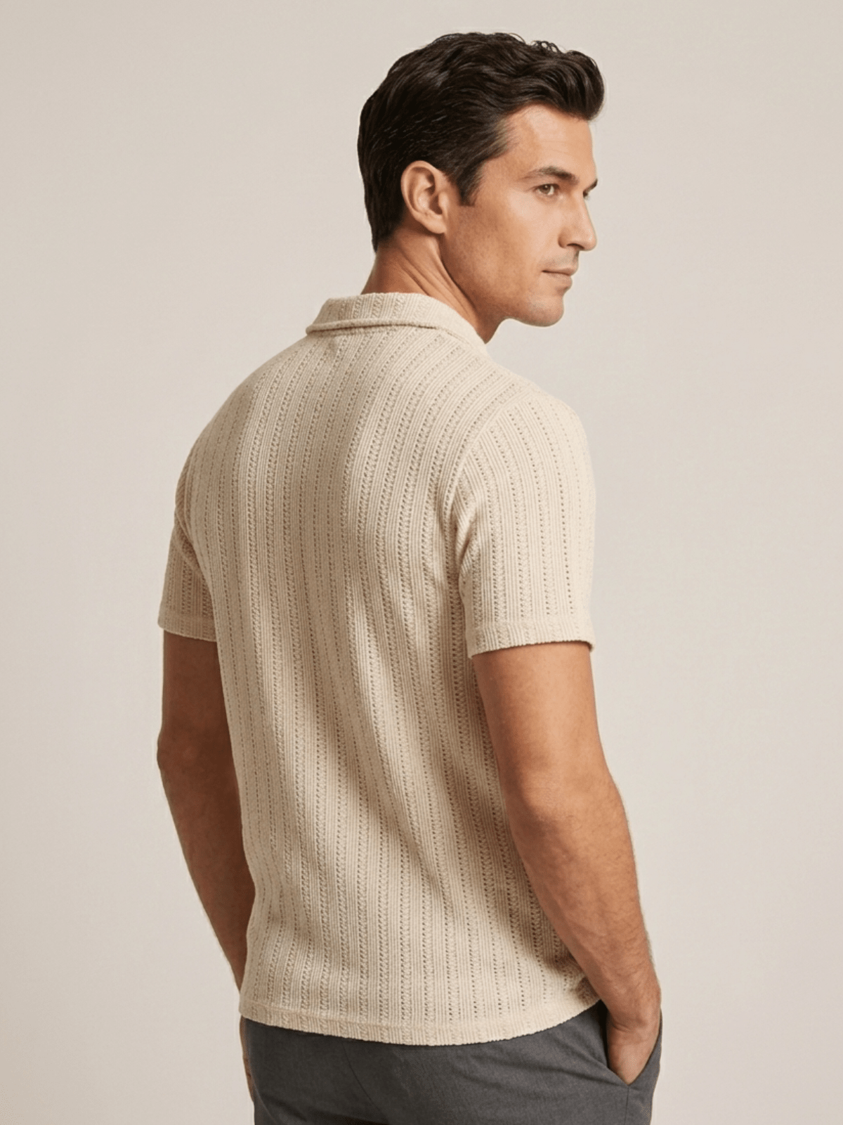 Swanah Men's Premium Textured Knit Polo Shirt - Cream Beige - Swanah.Store