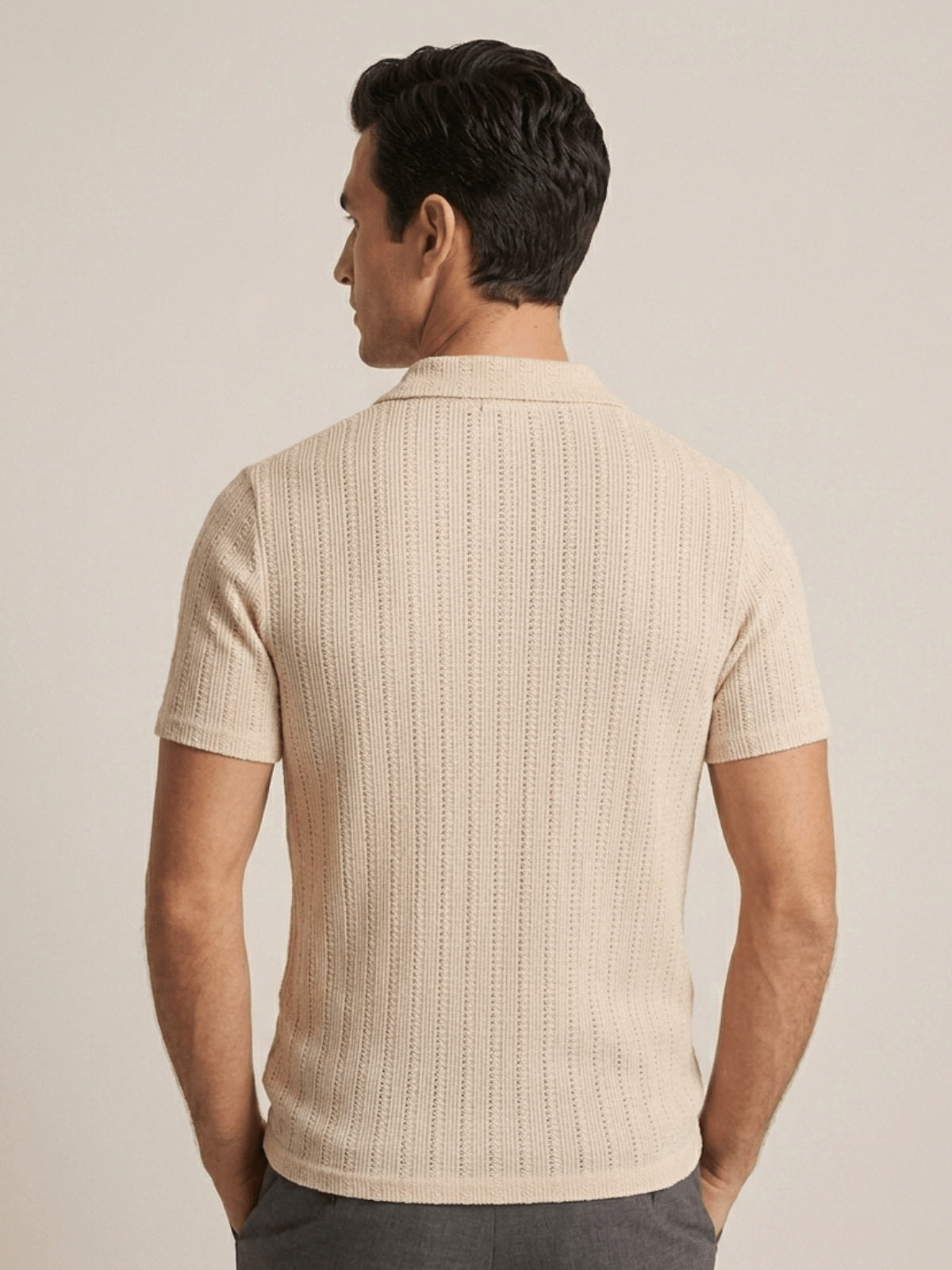 Swanah Men's Premium Textured Knit Polo Shirt - Cream Beige - Swanah.Store