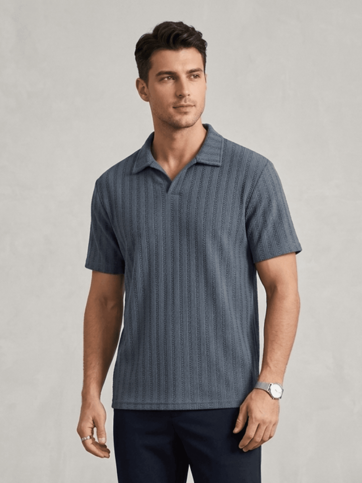 Swanah Men's Premium Textured Knit Polo Shirt - Navy Blue - Swanah.Store