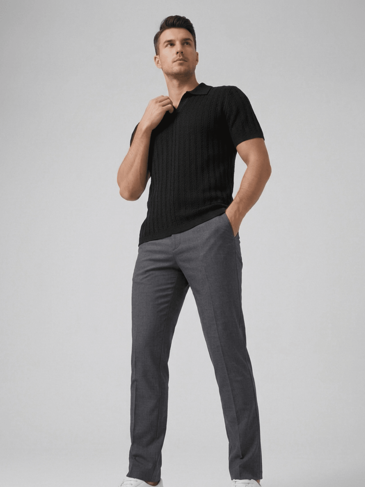 Swanah Men's Premium Textured Knit Polo Shirt - Black - Swanah.Store