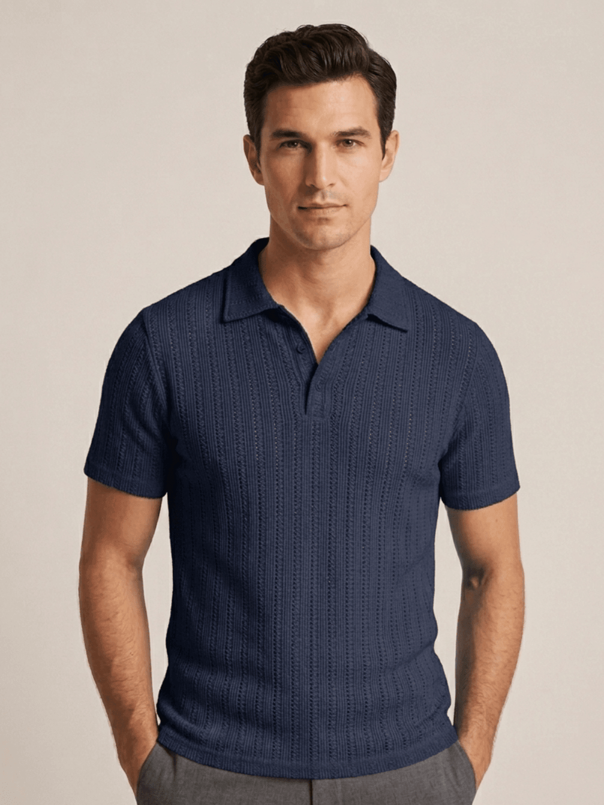 Swanah Men's Premium Textured Knit Polo Shirt - Navy Blue - Swanah.Store