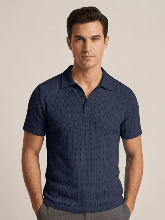 Swanah Men's Premium Textured Knit Polo Shirt - Navy Blue - Swanah.Store