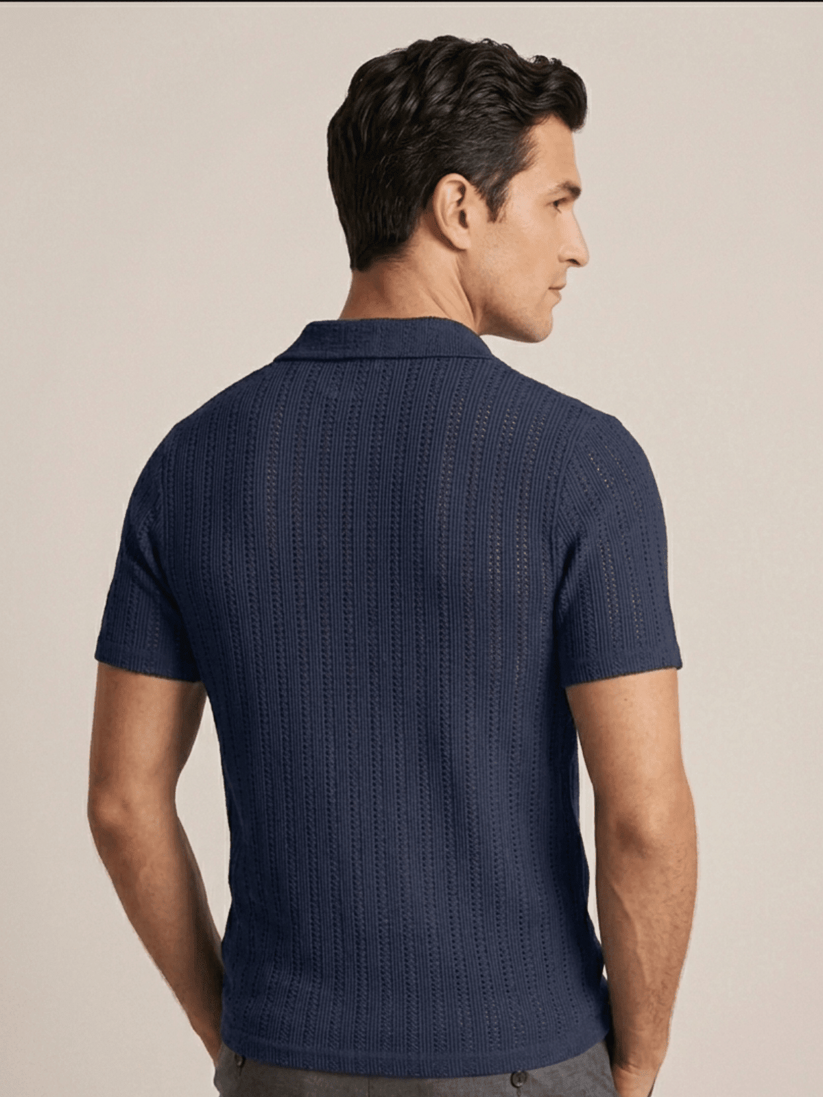 Swanah Men's Premium Textured Knit Polo Shirt - Navy Blue - Swanah.Store