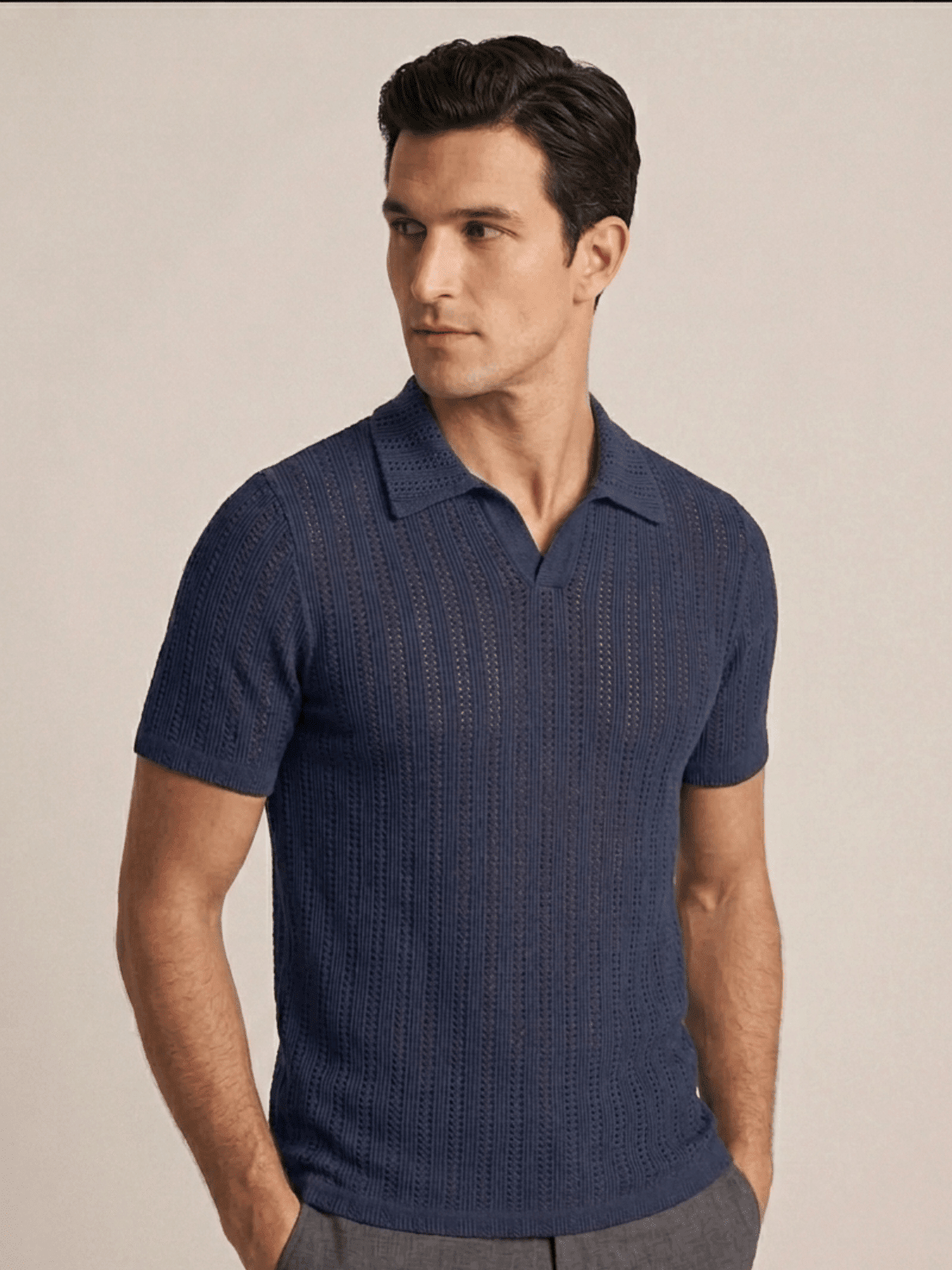 Swanah Men's Premium Textured Knit Polo Shirt - Navy Blue - Swanah.Store