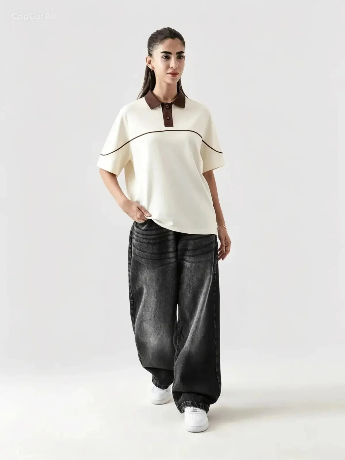 Monarch Polo — Ivory & Espresso Brown Contrast Collar - Swanah.Store