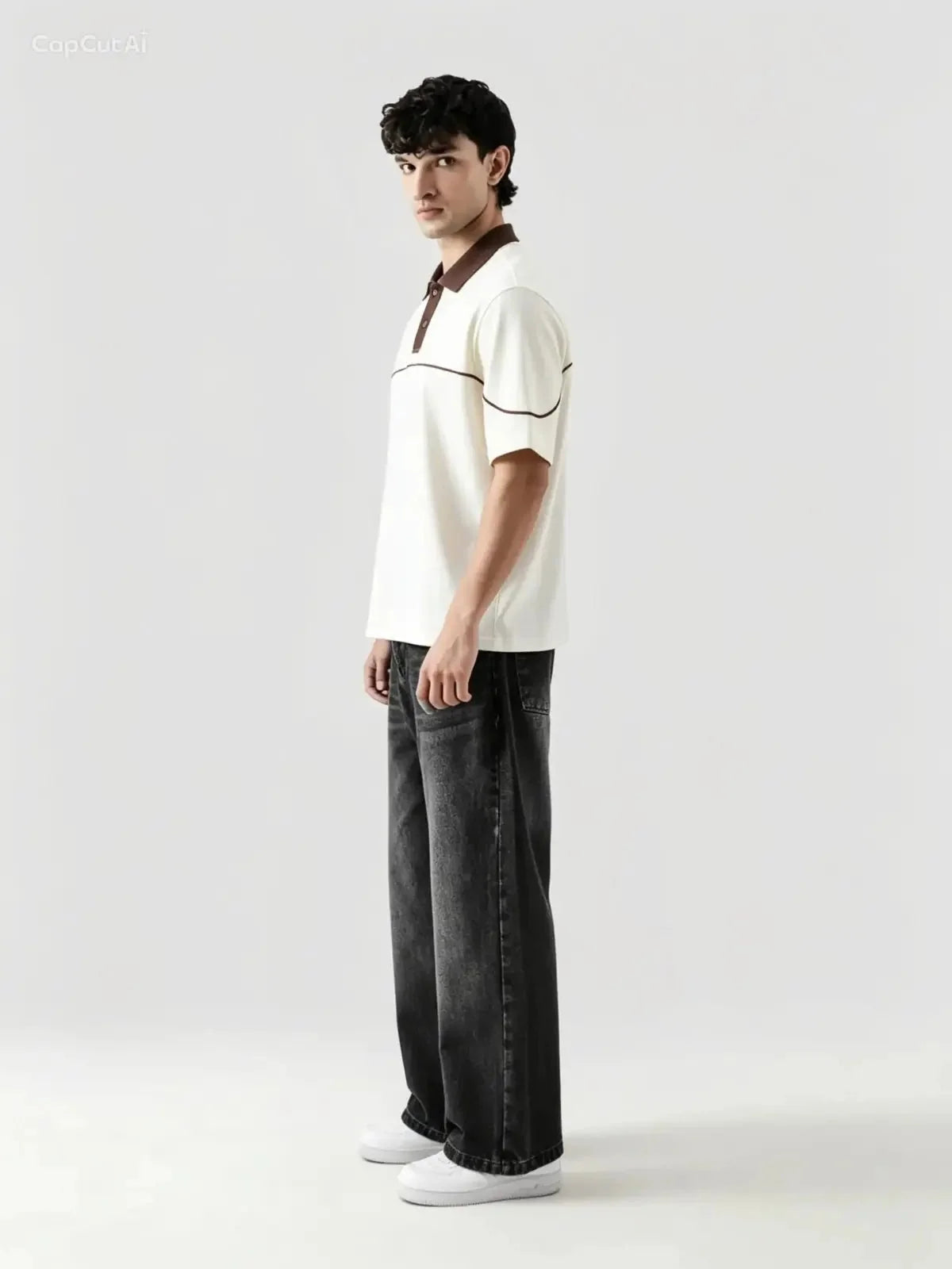 Monarch Polo — Ivory & Espresso Brown Contrast Collar - Swanah.Store