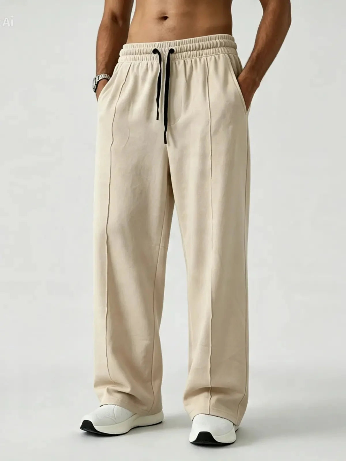 Premium Pure Cotton Baggy Trouser Beige Color - Swanah.Store